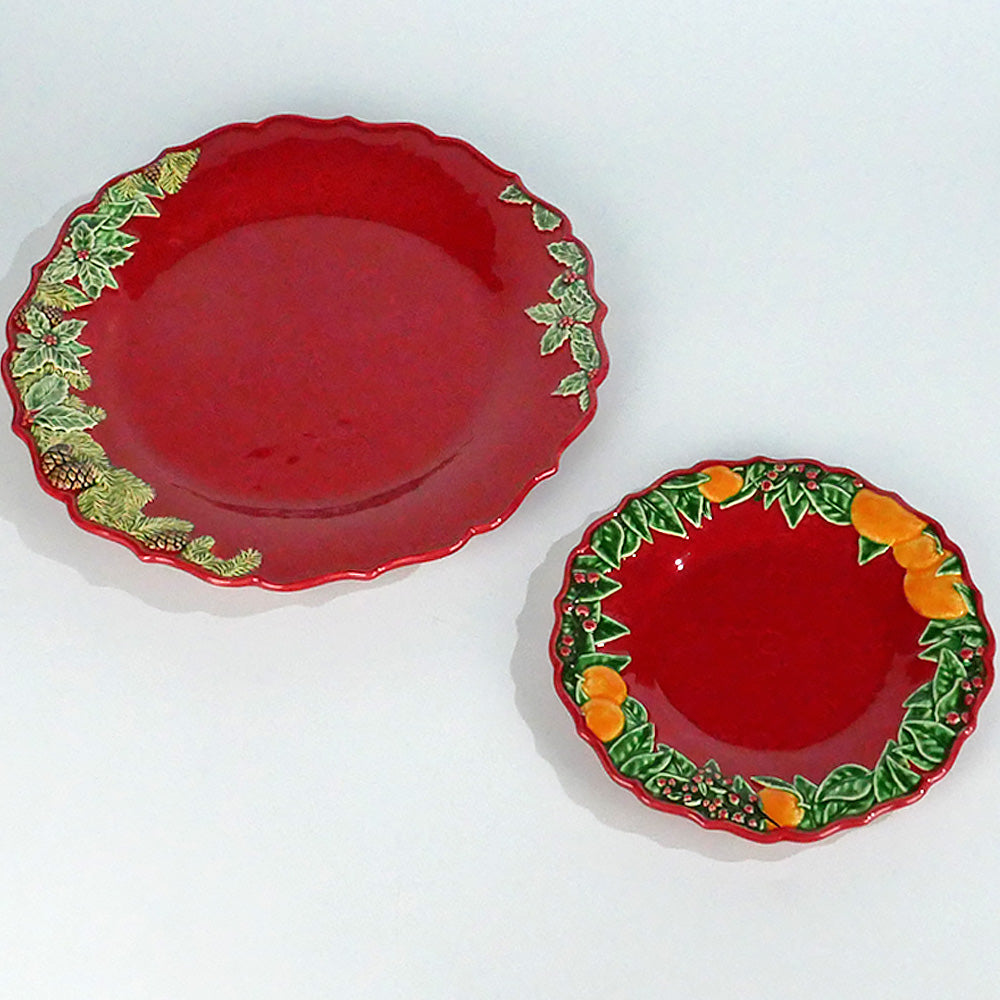 【Bordallo Pinheiro】 ポルトガル ボルダロピニェイロ クリスマスガーランド デザートプレート